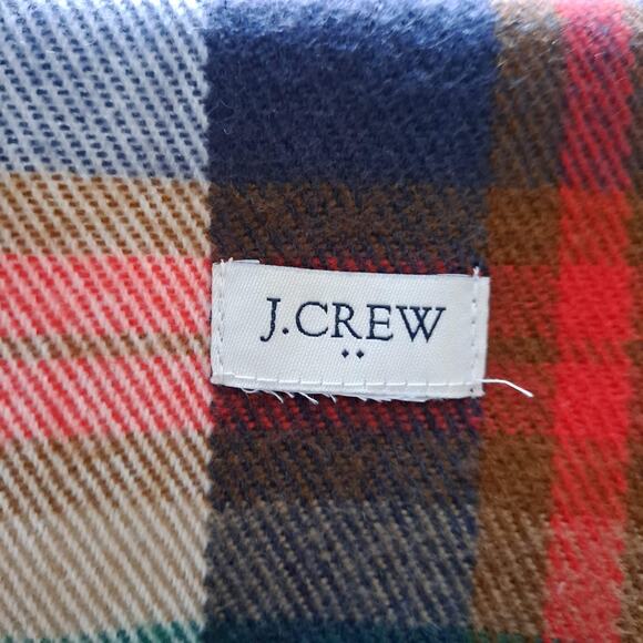 J. Crew Red Green & Beige Plaid Rectangular Scarf with Fringes - Size 25" x 77" - Picture 15 of 16